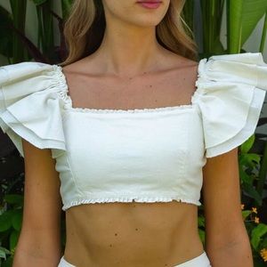 Kamala Ruffled Sleeve Top with Frilled Detailing by T.B. Darling